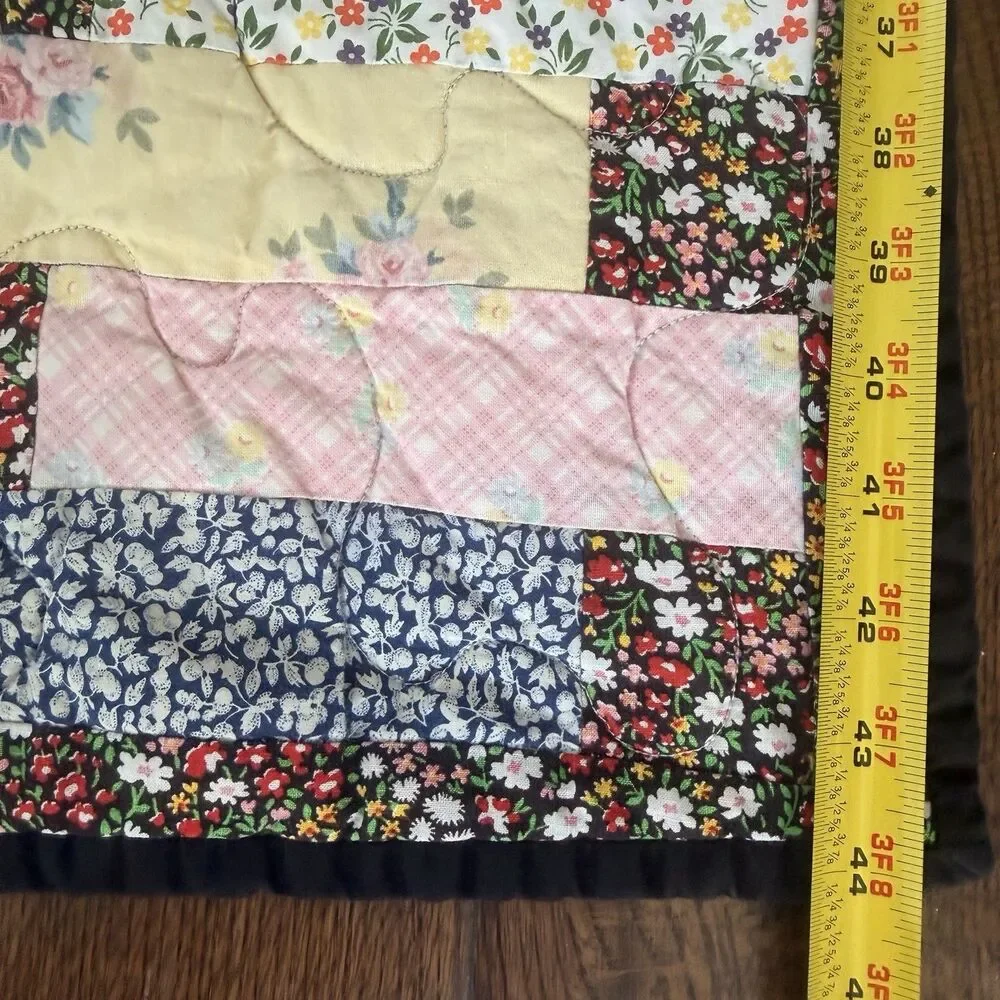 Handmade Floral Patchwork Baby Quilt 44x36 Cottagecore Lap Throw Reversible